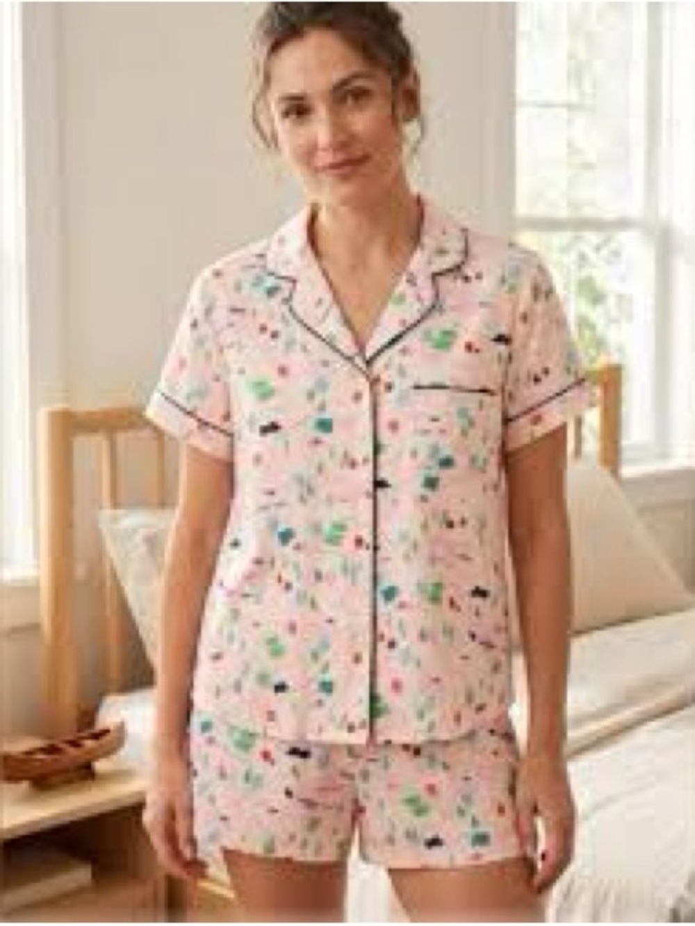 kate spade Pink Short Sleeve Floral-Print Pajama Set